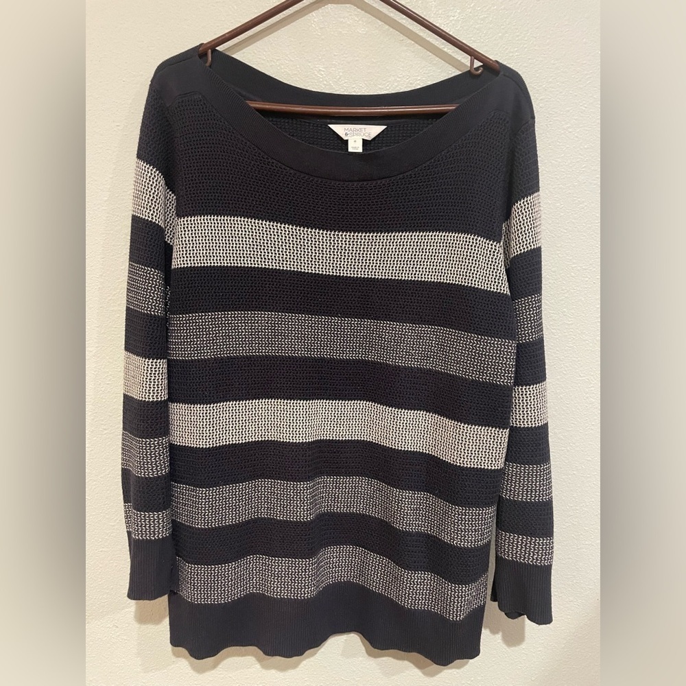 Market & Spruce Black and Gray Striped Sweater